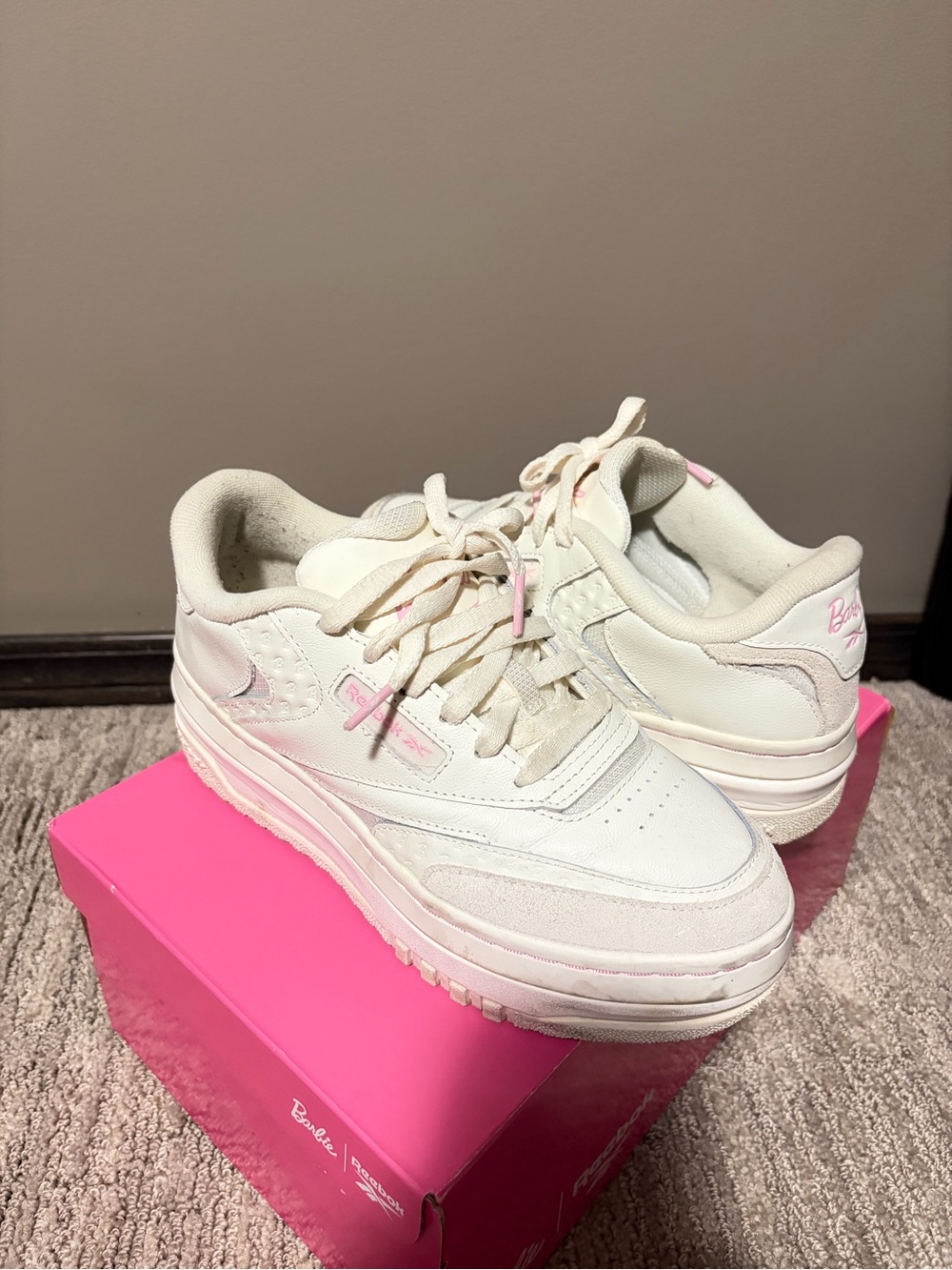 Reebok Women’s White and Pink Platform Sneakers